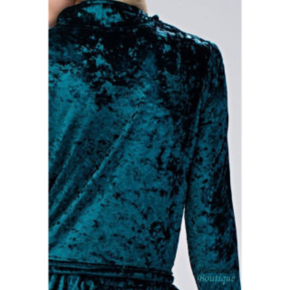 Teal Velvet Zipper Jacket - Picture 4 of 4